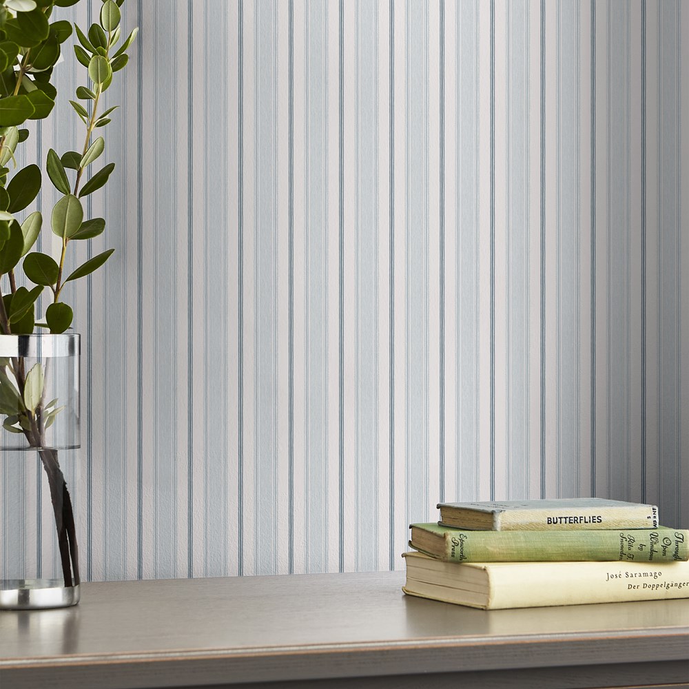 Heacham Stripe Wallpaper 115271 by Laura Ashley in Seaspray Blue